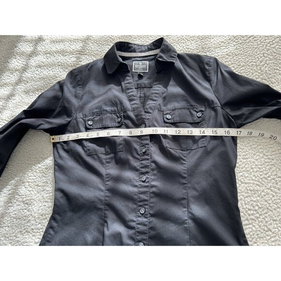 Express Womens The Essential Button Up Shirt Long Roll Tab Sleeve Black Size XS - Picture 9 of 10